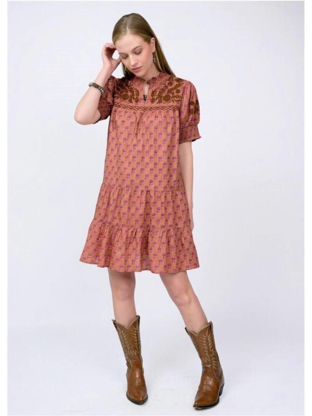 SISTER MARY camilla mini dress in caramel block